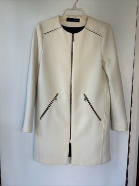 Zara Collarless Zip Coat White Size XS